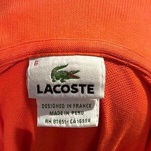 Lacoste Mens’s Orange made in France 100% cotton polo size 6